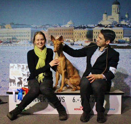 Halla with proud owner Henna-Kaisa and breeder Simon after winning BOB at the Helsinki Winner Shoe 2014! Photo: Emilia Kanerva